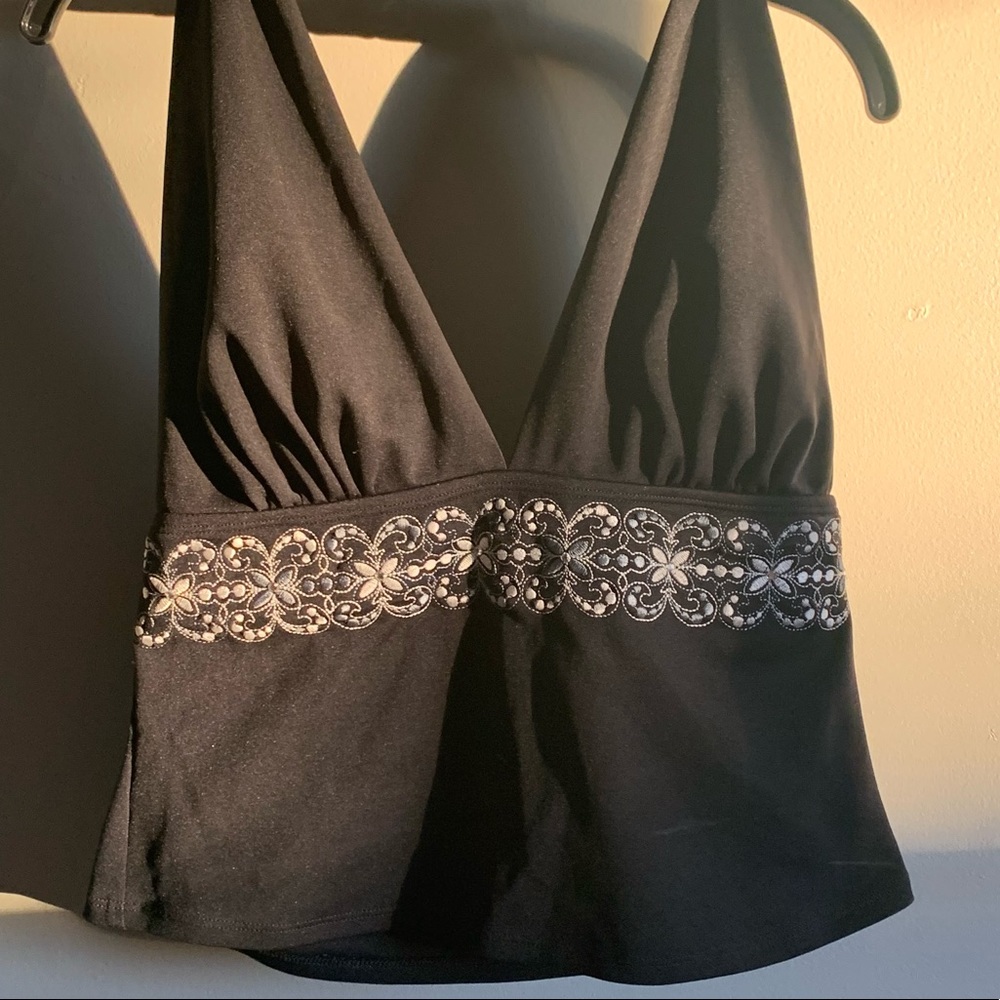 Y2K STYLE BLACK HALTER TOP Size 14